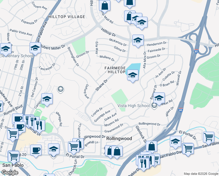 map of restaurants, bars, coffee shops, grocery stores, and more near 3023 Hull Drive in Richmond