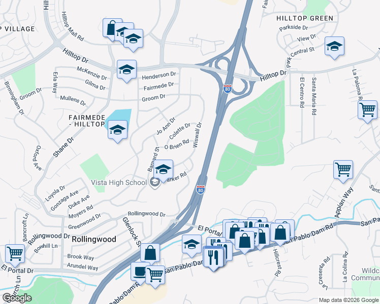 map of restaurants, bars, coffee shops, grocery stores, and more near 2806 Wiswall Drive in Richmond