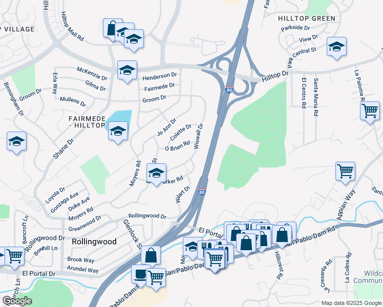 map of restaurants, bars, coffee shops, grocery stores, and more near 2806 Wiswall Drive in Richmond