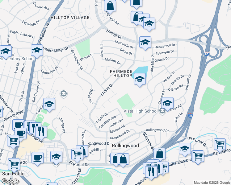 map of restaurants, bars, coffee shops, grocery stores, and more near 3023 Hull Drive in Richmond