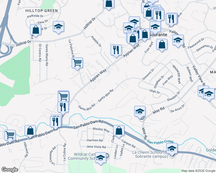map of restaurants, bars, coffee shops, grocery stores, and more near 4277 Santa Rita Road in El Sobrante