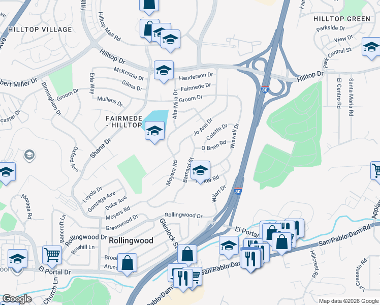 map of restaurants, bars, coffee shops, grocery stores, and more near 2742 Barnard Street in Richmond