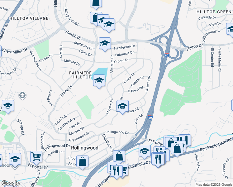 map of restaurants, bars, coffee shops, grocery stores, and more near 2742 Barnard Street in Richmond