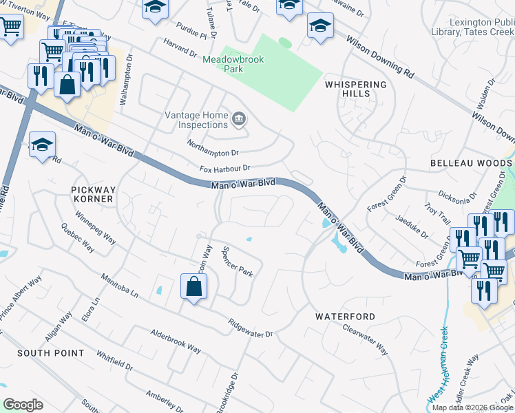 map of restaurants, bars, coffee shops, grocery stores, and more near 725 Sundollar Cove in Lexington