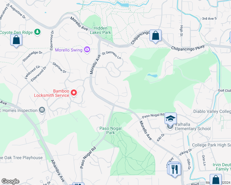 map of restaurants, bars, coffee shops, grocery stores, and more near 1794 Douglas Terrace in Pleasant Hill