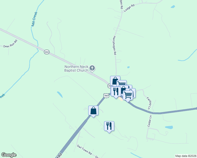 map of restaurants, bars, coffee shops, grocery stores, and more near 171 Hampton Hall Road in Callao