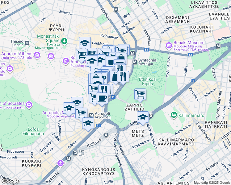 map of restaurants, bars, coffee shops, grocery stores, and more near 38 !! Leoforos Vasilissis Amalias in Athens