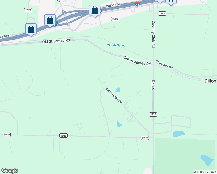 map of restaurants, bars, coffee shops, grocery stores, and more near 11695 Forest Lake Drive in Rolla