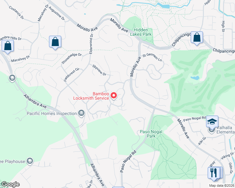 map of restaurants, bars, coffee shops, grocery stores, and more near 530 Ridgeview Court in Pleasant Hill