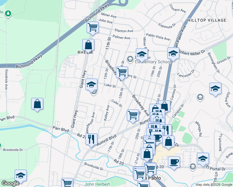 map of restaurants, bars, coffee shops, grocery stores, and more near 2741 14th Street in San Pablo