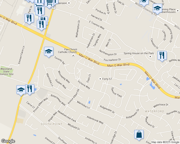 map of restaurants, bars, coffee shops, grocery stores, and more near 4013 Expo Court in Lexington