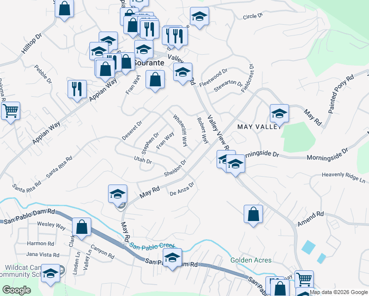 map of restaurants, bars, coffee shops, grocery stores, and more near 4528 Whitecliff Way in Richmond