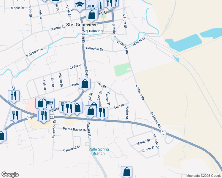 map of restaurants, bars, coffee shops, grocery stores, and more near 114 Linn Drive in Ste. Genevieve