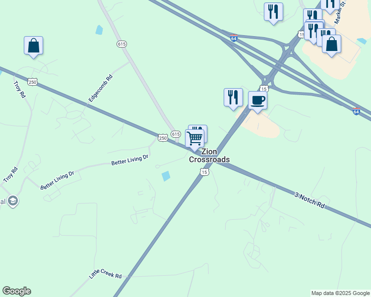 map of restaurants, bars, coffee shops, grocery stores, and more near 10143 3 Notch Road in Troy