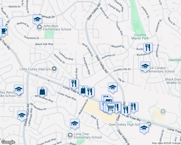 map of restaurants, bars, coffee shops, grocery stores, and more near 4608 Fallow Way in Antioch