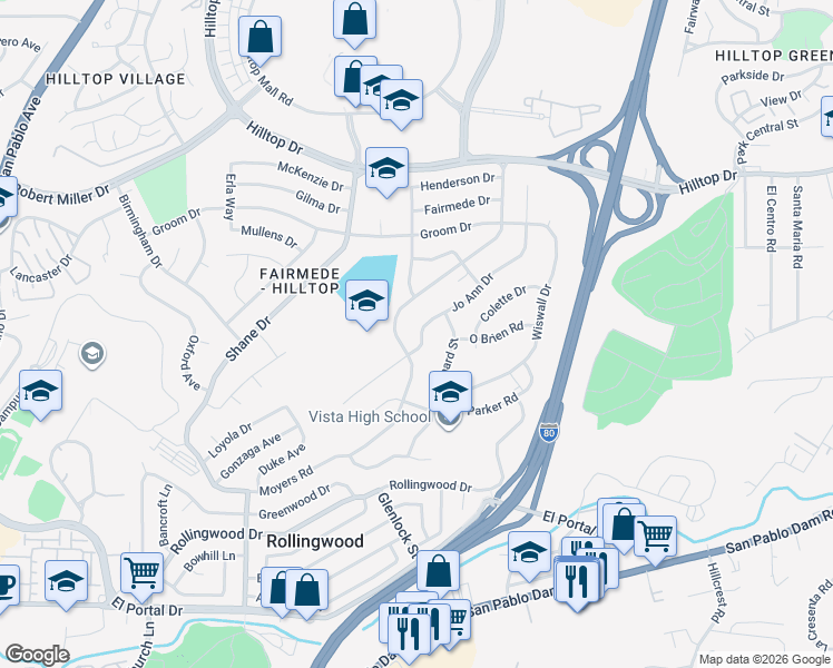 map of restaurants, bars, coffee shops, grocery stores, and more near 2801 Jo Ann Drive in Richmond