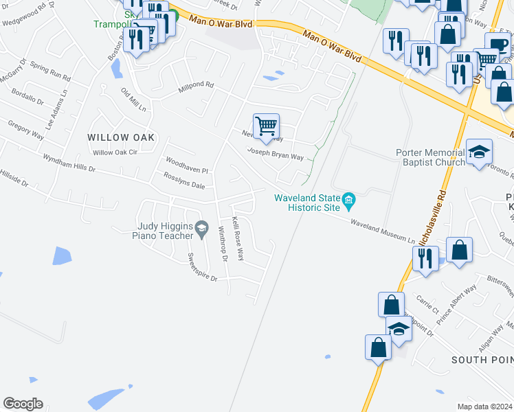 map of restaurants, bars, coffee shops, grocery stores, and more near 3818 Blue Bonnet Drive in Lexington