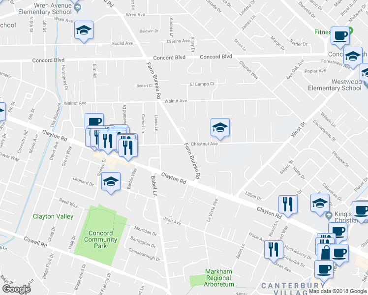 map of restaurants, bars, coffee shops, grocery stores, and more near 3794 Chestnut Avenue in Concord