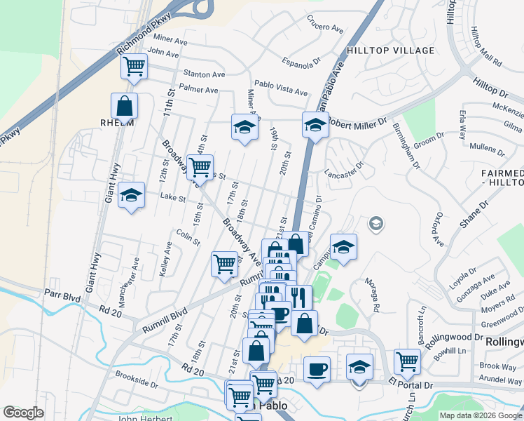 map of restaurants, bars, coffee shops, grocery stores, and more near 2846 19th Street in San Pablo