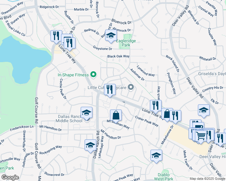 map of restaurants, bars, coffee shops, grocery stores, and more near 2016 Eucalyptus Way in Antioch