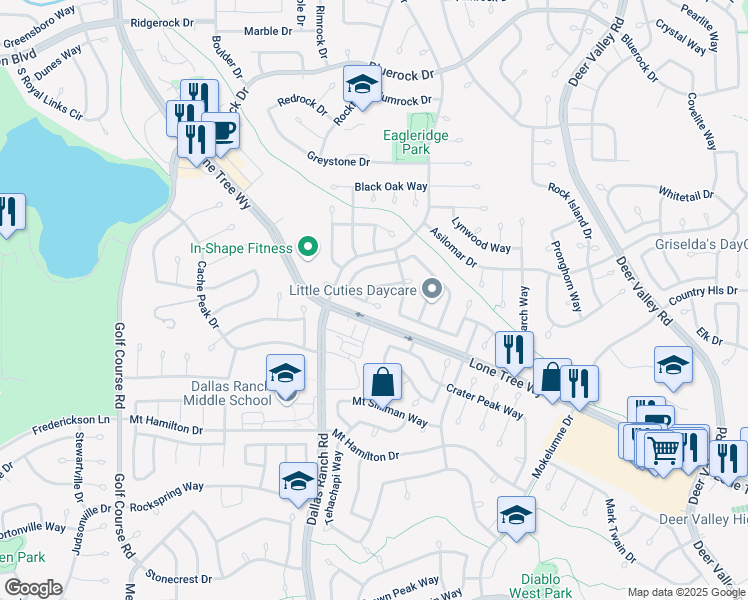 map of restaurants, bars, coffee shops, grocery stores, and more near 2016 Eucalyptus Way in Antioch