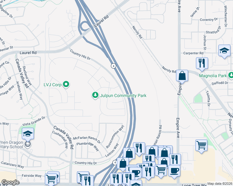 map of restaurants, bars, coffee shops, grocery stores, and more near John Marsh Heritage Hwy in Brentwood