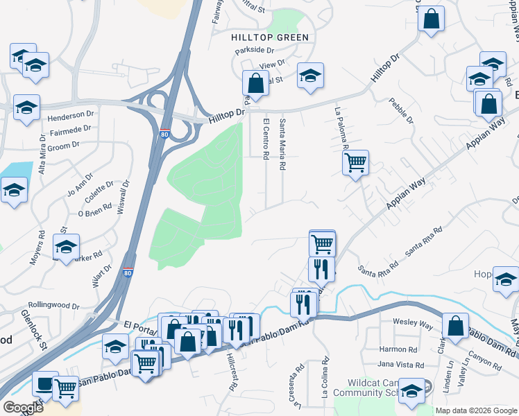 map of restaurants, bars, coffee shops, grocery stores, and more near 4021 Lambert Road in El Sobrante