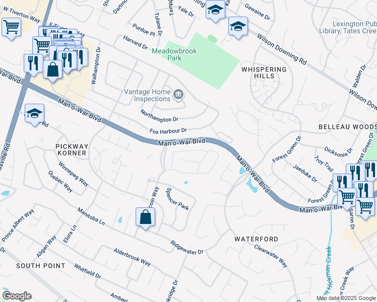 map of restaurants, bars, coffee shops, grocery stores, and more near 870 Glasford Square in Lexington