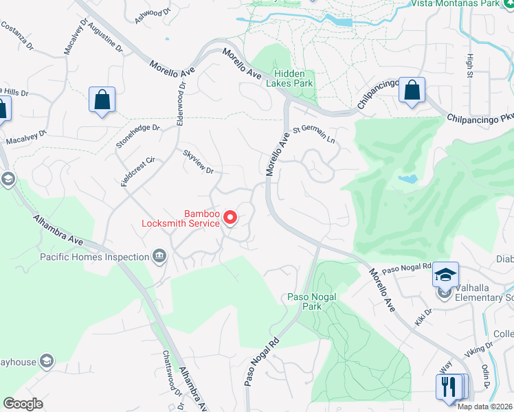map of restaurants, bars, coffee shops, grocery stores, and more near 447 Ridgeview Drive in Pleasant Hill