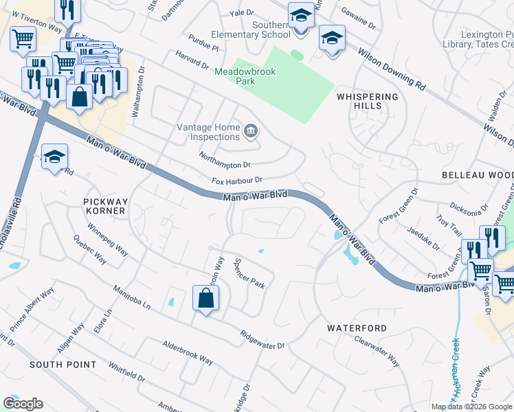 map of restaurants, bars, coffee shops, grocery stores, and more near 104 Glasford Square in Lexington