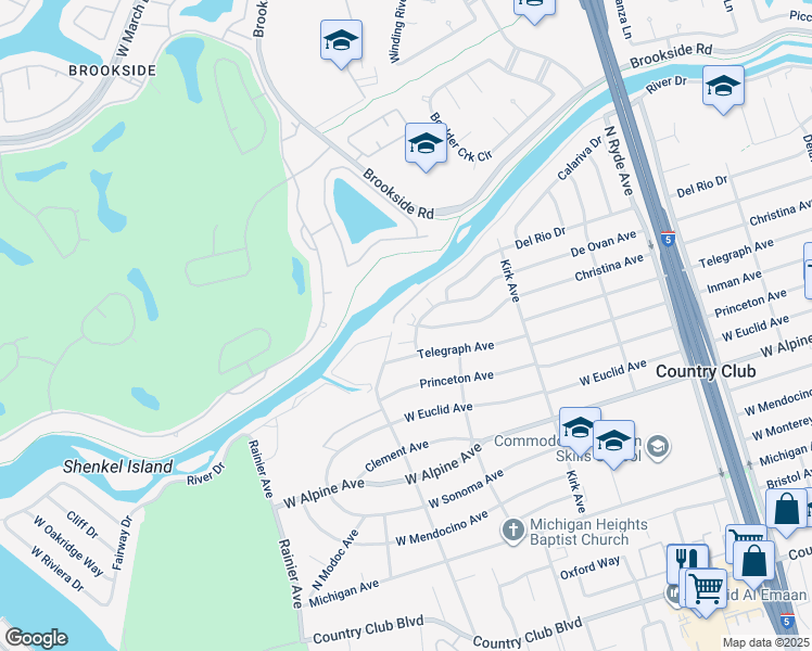 map of restaurants, bars, coffee shops, grocery stores, and more near 3557 De Ovan Avenue in Stockton