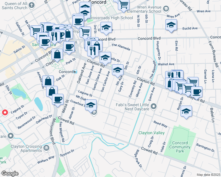 map of restaurants, bars, coffee shops, grocery stores, and more near 1462 Carleton Drive in Concord