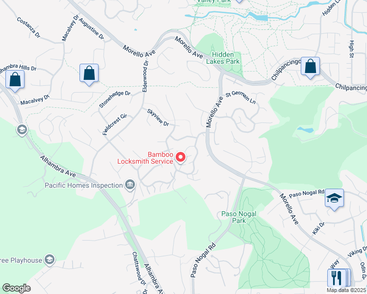 map of restaurants, bars, coffee shops, grocery stores, and more near 505 Ridgeview Court in Pleasant Hill