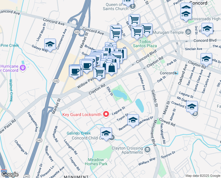 map of restaurants, bars, coffee shops, grocery stores, and more near in Concord