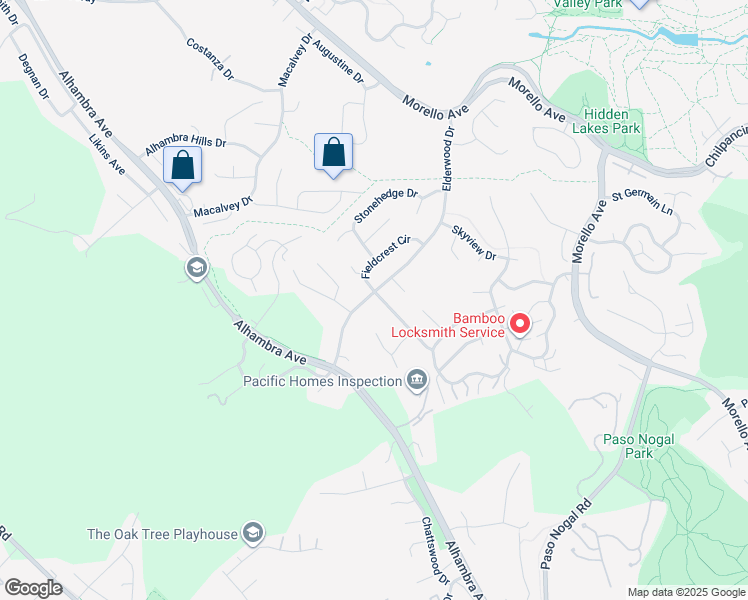 map of restaurants, bars, coffee shops, grocery stores, and more near 1501 Fieldcrest Drive in Pleasant Hill