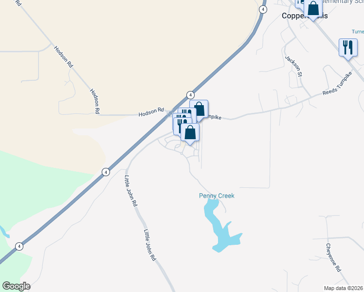 map of restaurants, bars, coffee shops, grocery stores, and more near 200 Town Square Road in Copperopolis