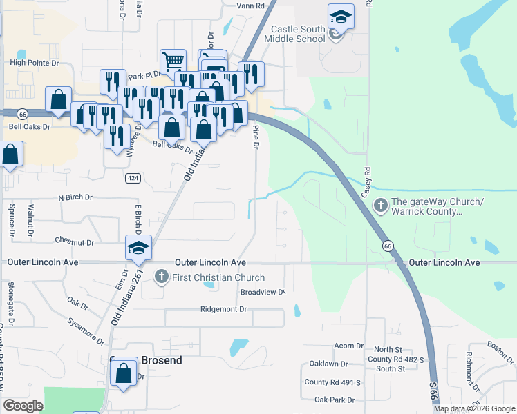 map of restaurants, bars, coffee shops, grocery stores, and more near 4266 Pine Drive in Newburgh