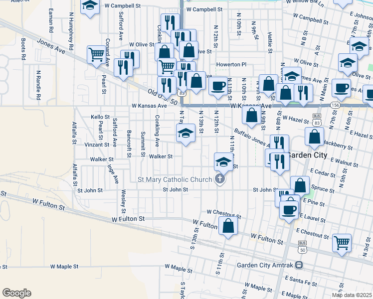 map of restaurants, bars, coffee shops, grocery stores, and more near 708 North Taylor Avenue in Garden City