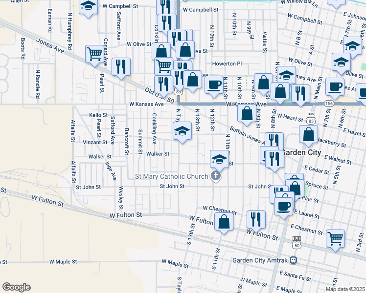 map of restaurants, bars, coffee shops, grocery stores, and more near 708 North Taylor Avenue in Garden City