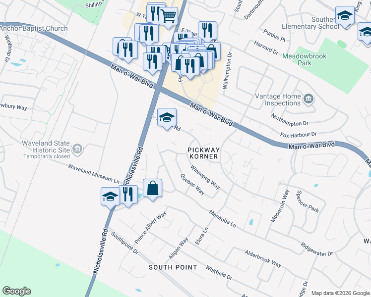 map of restaurants, bars, coffee shops, grocery stores, and more near 4015 Winnepeg Way in Lexington
