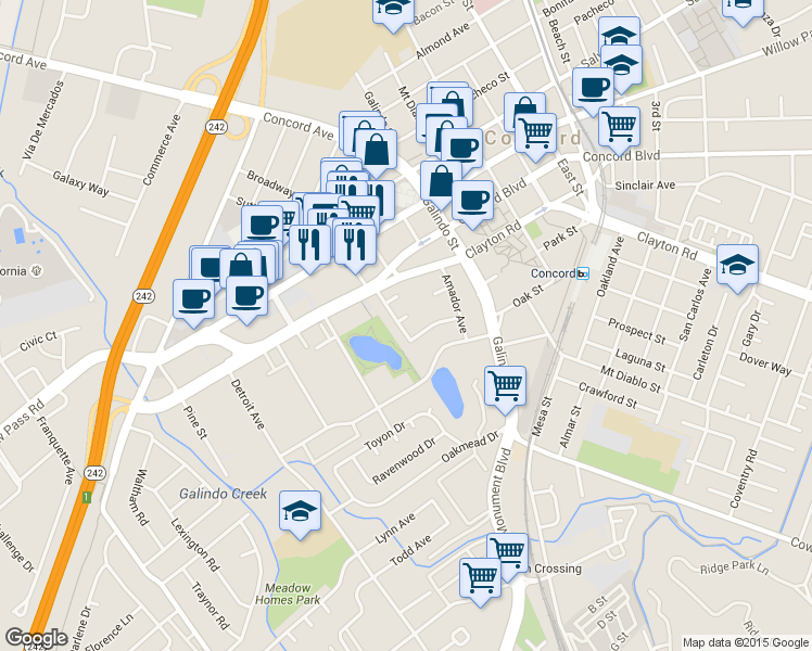 map of restaurants, bars, coffee shops, grocery stores, and more near 1818 Devon Court in Concord