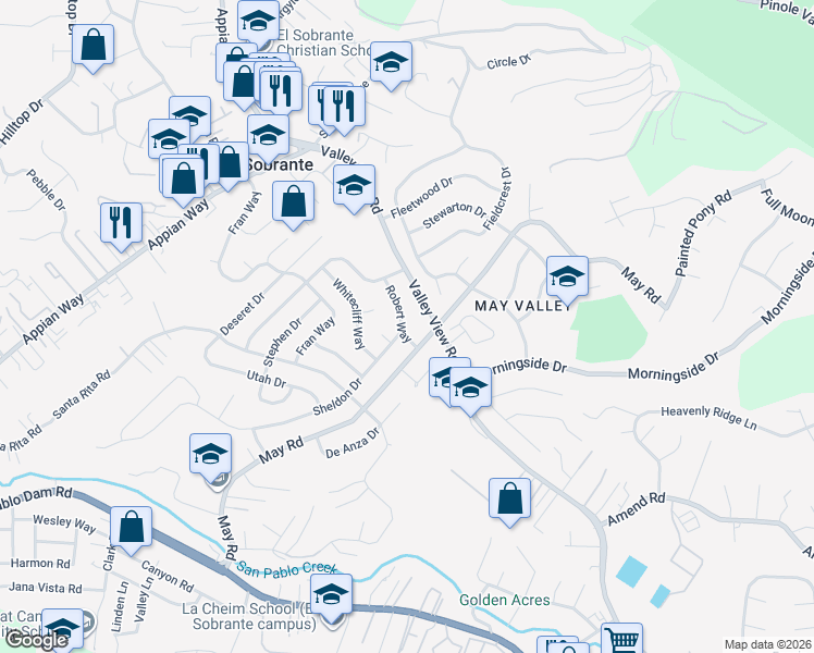 map of restaurants, bars, coffee shops, grocery stores, and more near 4528 Robert Way in Richmond