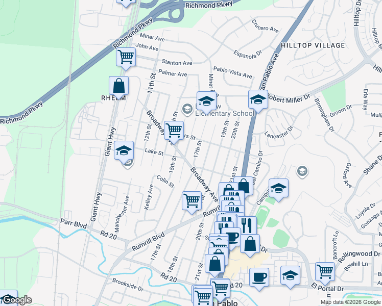 map of restaurants, bars, coffee shops, grocery stores, and more near 2875 17th Street in San Pablo