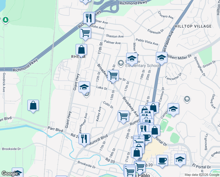 map of restaurants, bars, coffee shops, grocery stores, and more near 2816 13th Street in San Pablo
