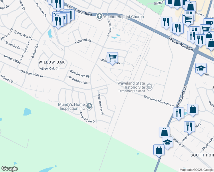 map of restaurants, bars, coffee shops, grocery stores, and more near 499 Waveland Museum Lane in Lexington