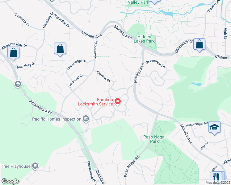 map of restaurants, bars, coffee shops, grocery stores, and more near 804 Cliffside Drive in Pleasant Hill