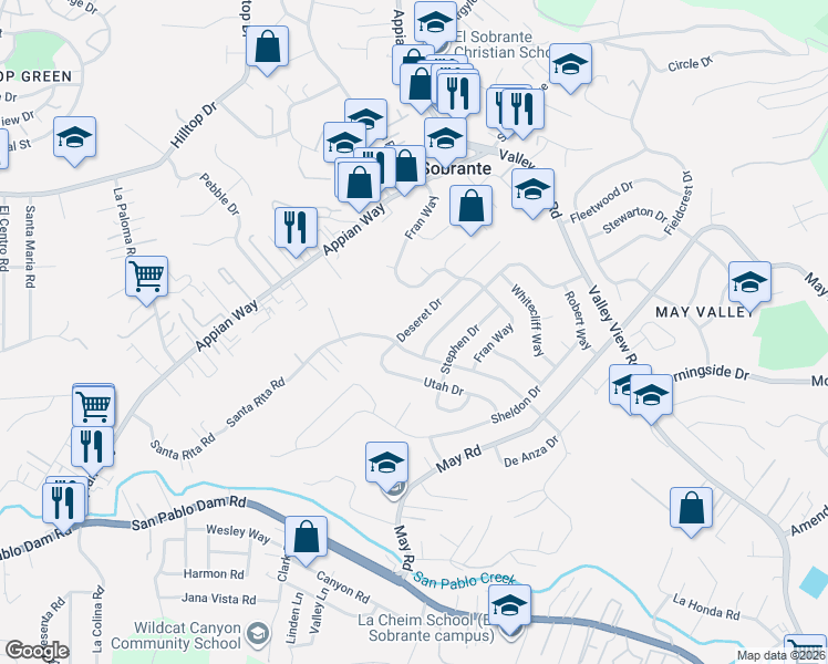 map of restaurants, bars, coffee shops, grocery stores, and more near 3020 Deseret Drive in Richmond