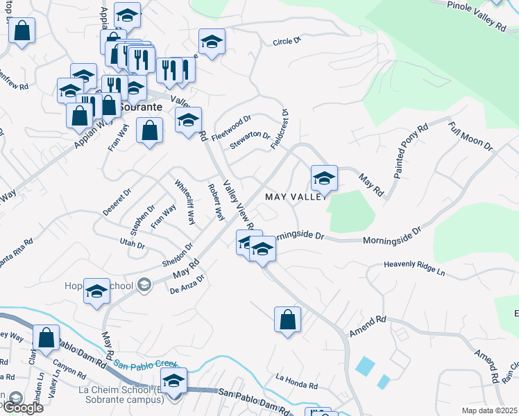 map of restaurants, bars, coffee shops, grocery stores, and more near 5012 Escalon Circle in Richmond