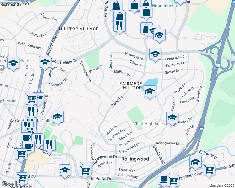 map of restaurants, bars, coffee shops, grocery stores, and more near 3000 Barkley Drive in Richmond