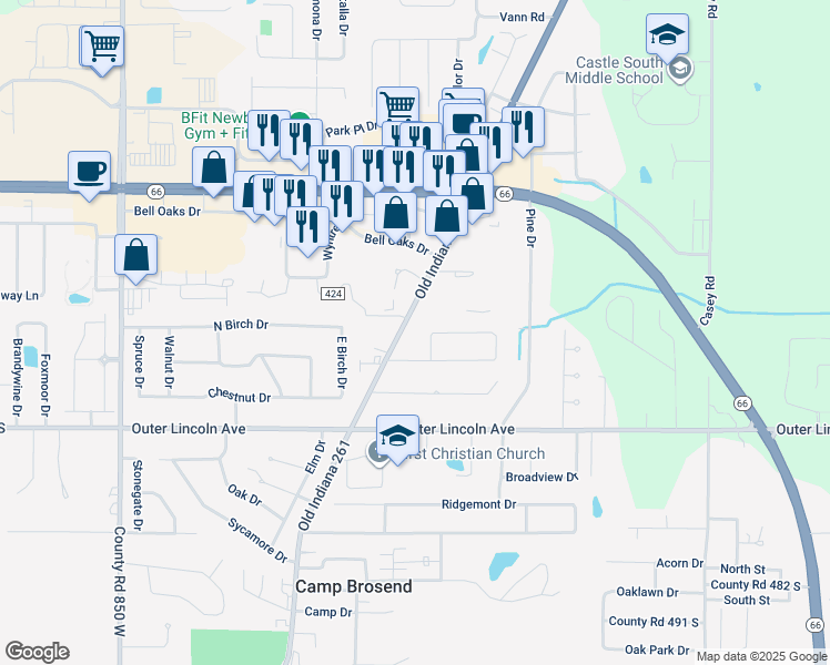map of restaurants, bars, coffee shops, grocery stores, and more near 4266 Old State Route 261 in Newburgh